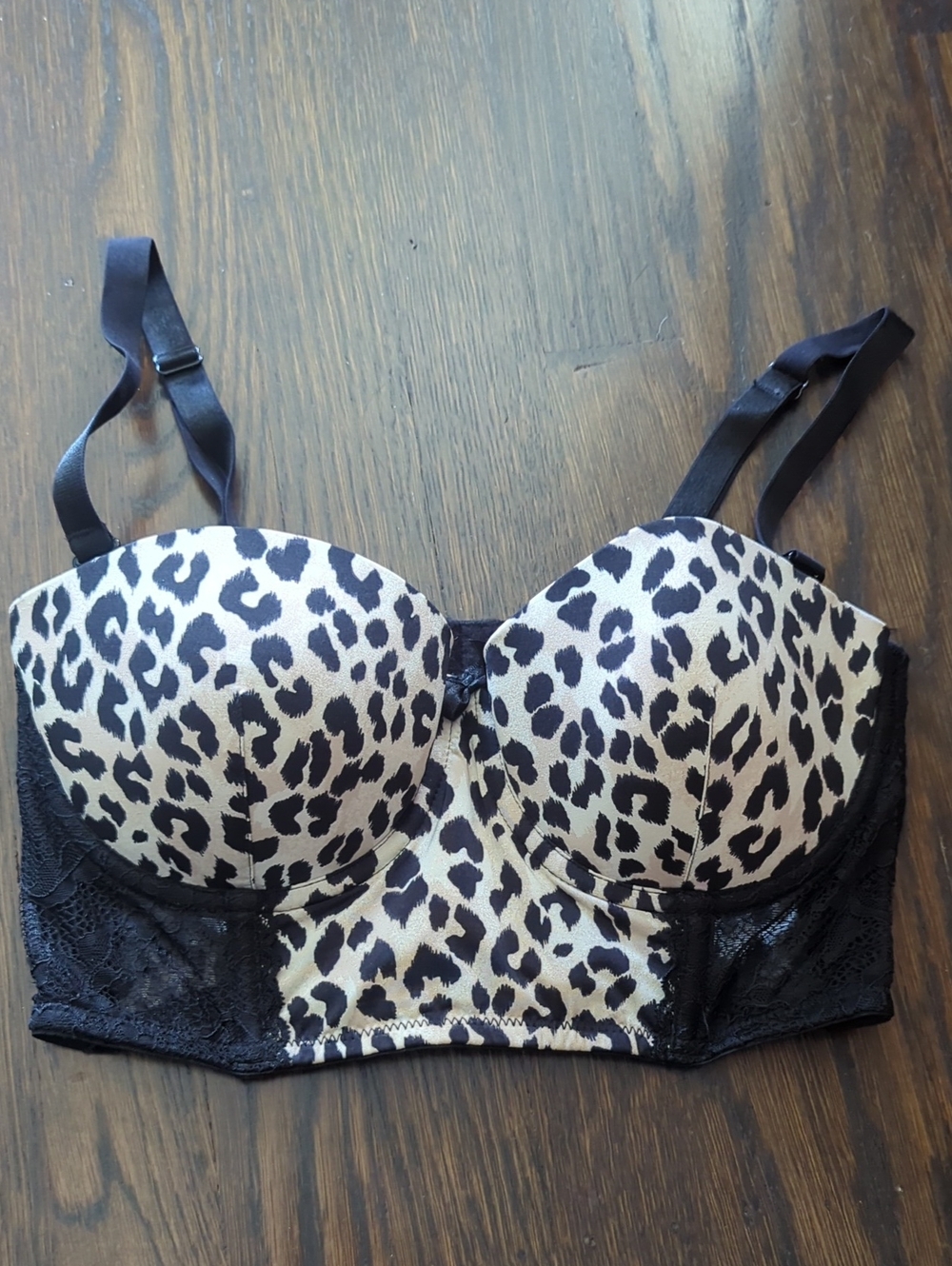 H&M Black and Cream Leopard Longline Bra